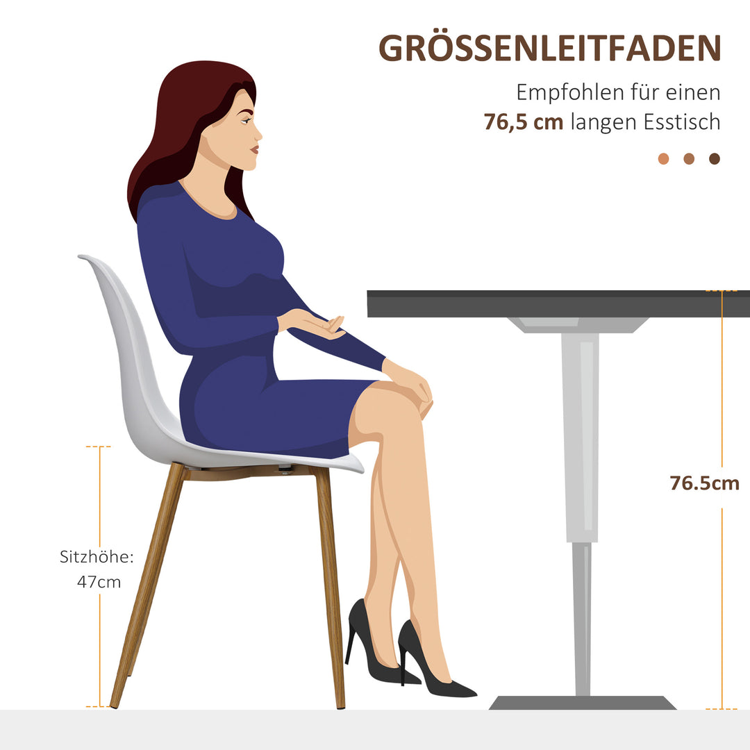 Spisestolesæt med 4, metalben i trælook, skridsikre fødder, op til 120 kg, hvid/trædekor