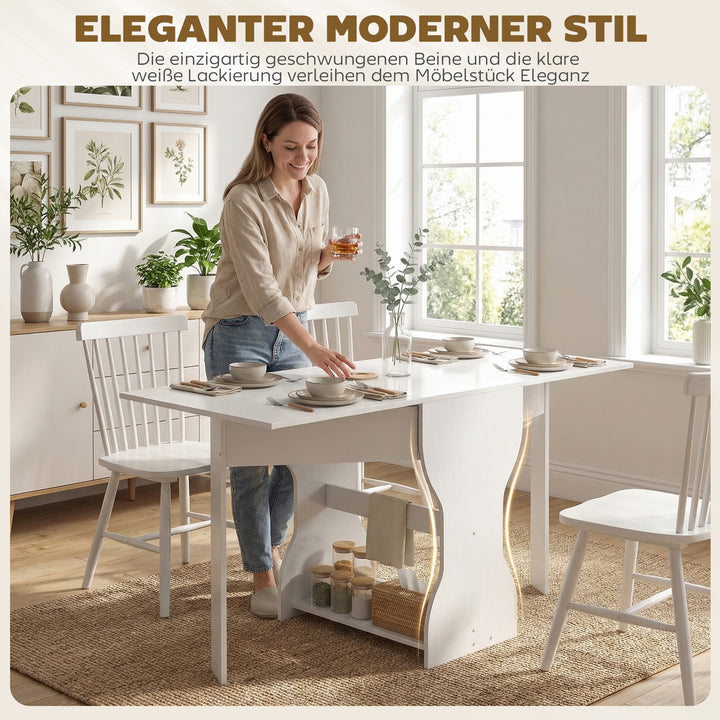 Klapbart spisebord, køkkenbord med opbevaring til 2-4 personer, klapbord til små rum, spisestue, 160 x 60 x 75 cm, hvid