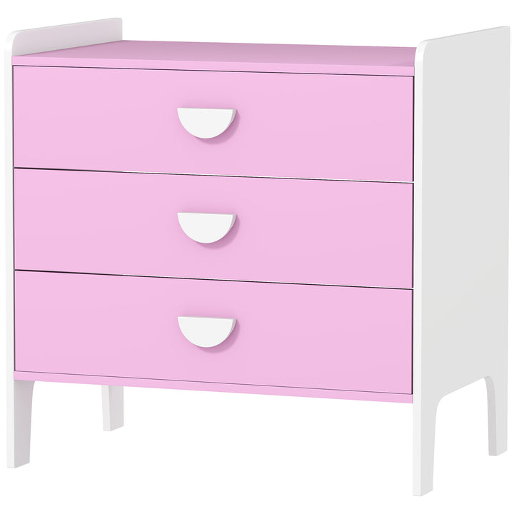 Børnekommode med 3 skuffer, mdf, opbevaringsskab til børn, pink+hvid