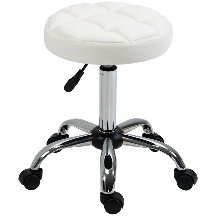 Drejestol, salonstol, højdejusterbar, kunstlæder, quiltet design, 35,5 x 48-63 cm, hvid/sølv