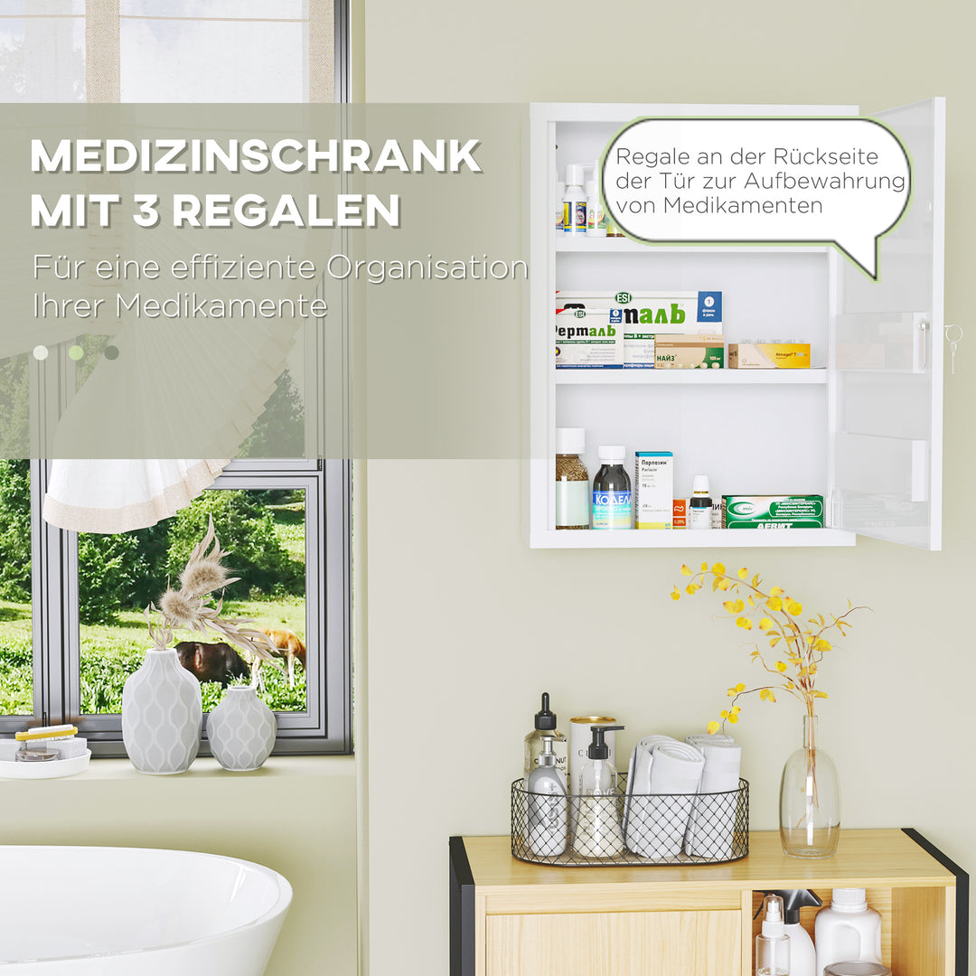 Kleankin medicinskab, 3 rum, aflåseligt, med receptrum, robust stålkabinet, hvid, 40 x 15 x 53,5 cm