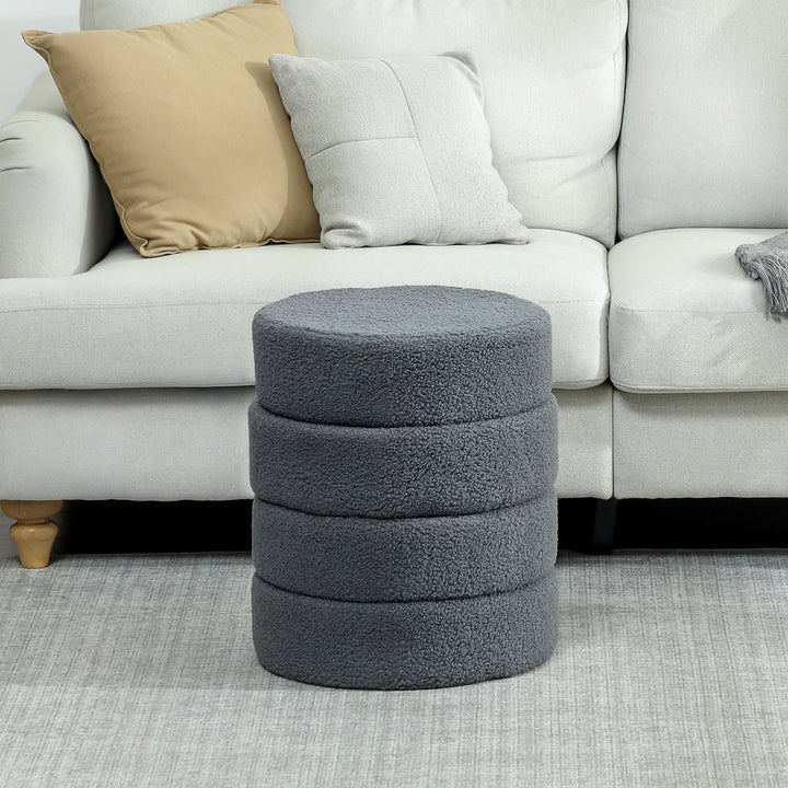 Skammel, rund, teddy fleece, op til 120 kg, ø40x45h cm, mørkegrå
