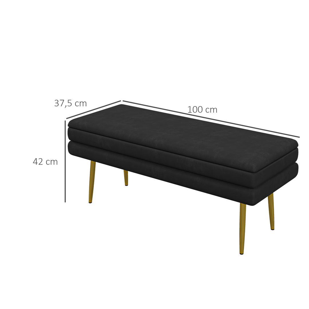 Polstret bænk med opbevaring, stål, 100 cm x 37,5 cm x 42 cm, sort