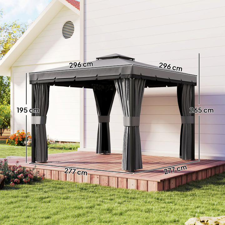Pavillon ca. 3x3m, vandafvisende, stabil, vintersikker havepavillon med dobbelttag og myggenet med lynlås