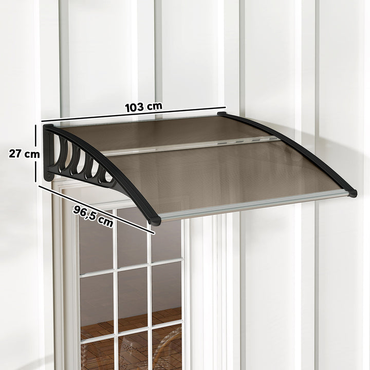 Dørmarkise, beskyttelse mod regn, vind og hagl, polycarbonat, aluminium, 103 x 96,5 x 27 cm, brun