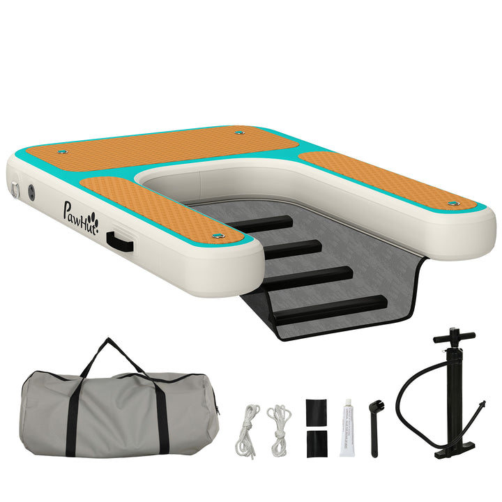 Oppustelig vandrampe til hunde, hunderampe til pools, 151x102 cm, bærbar hundebåd med skridsikker EVA-overflade, orange