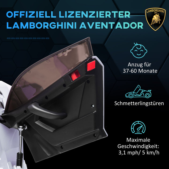 Elektrisk børnebil, licenseret lamborghini aventador, mågevingedøre, musik, horn, til 3-5 år, hvid