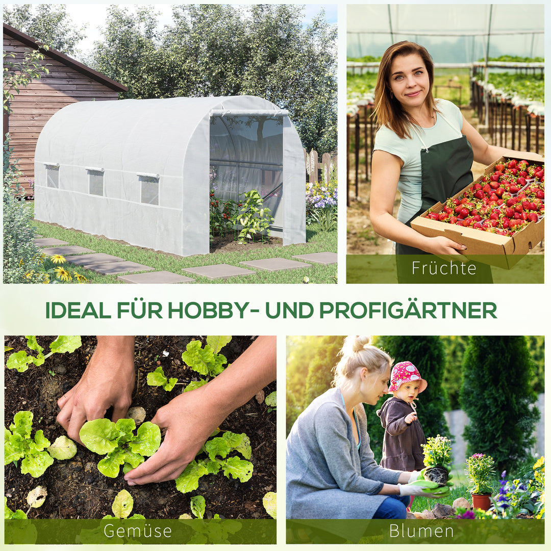 Plastikdrivhus med metalramme, 4,45 x 2 x 2 m, hvidt