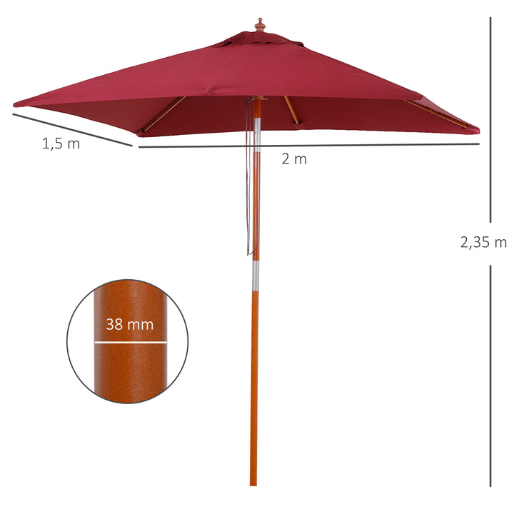Parasol 200 x 150 x 235 cm, foldbar haveparasol, 3-trins justerbar, rektangulær strandparasol, vandafvisende og UV-bestandig til strand, balkon, terrasse, have, bordeaux
