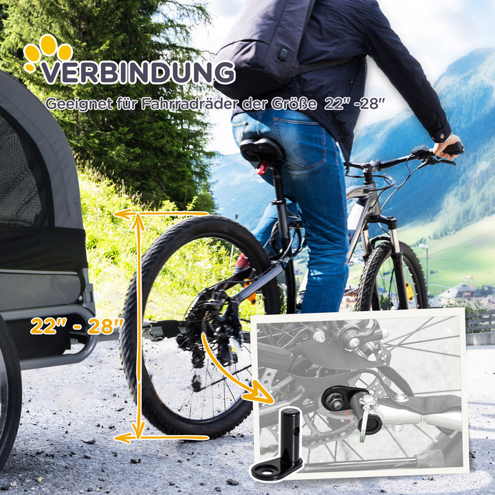 Hundetrailer, cykeltrailer op til 20 kg, foldbar med universalkobling, reflekser, flag, opbevaringsbar, stål+polyester, grå+sort, 130 x 73 x 90 cm