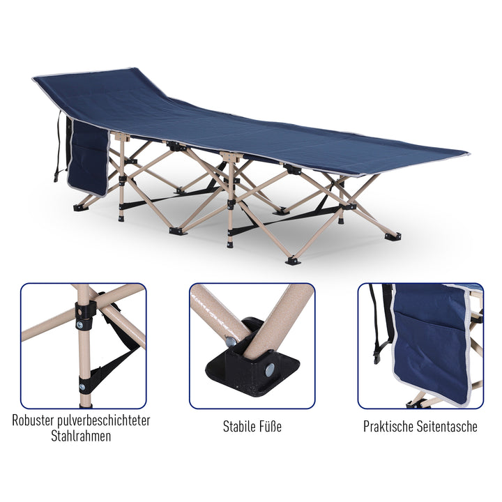 Feltseng, campingseng, foldbar, vejrbestandig, inklusive bæretaske, 190 cm x 68 cm x 52 cm, blå