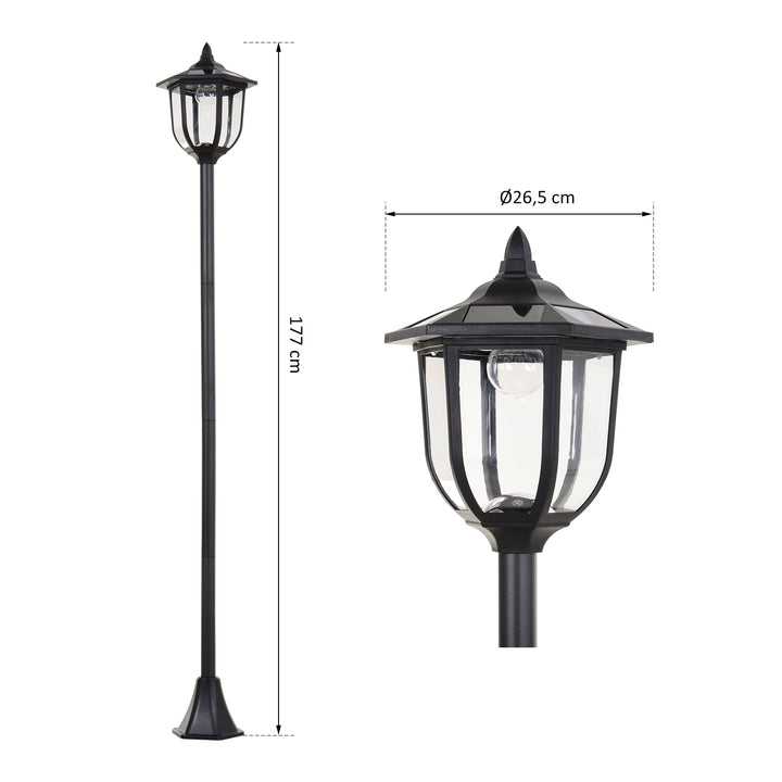 Solar led havelanterne, plastiklanterne, udendørslampe til indendørs og udendørs brug, 177 cm høj, havelampe, 30/60 lumen, til havealtandekoration, sort