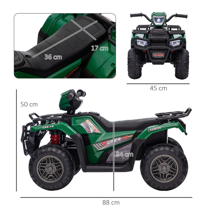 El-atv til børn, maks. 4 km/t, fra 3 år, led-forlygter, musiktilslutning, sort+grøn 88 x 45 x 50 cm