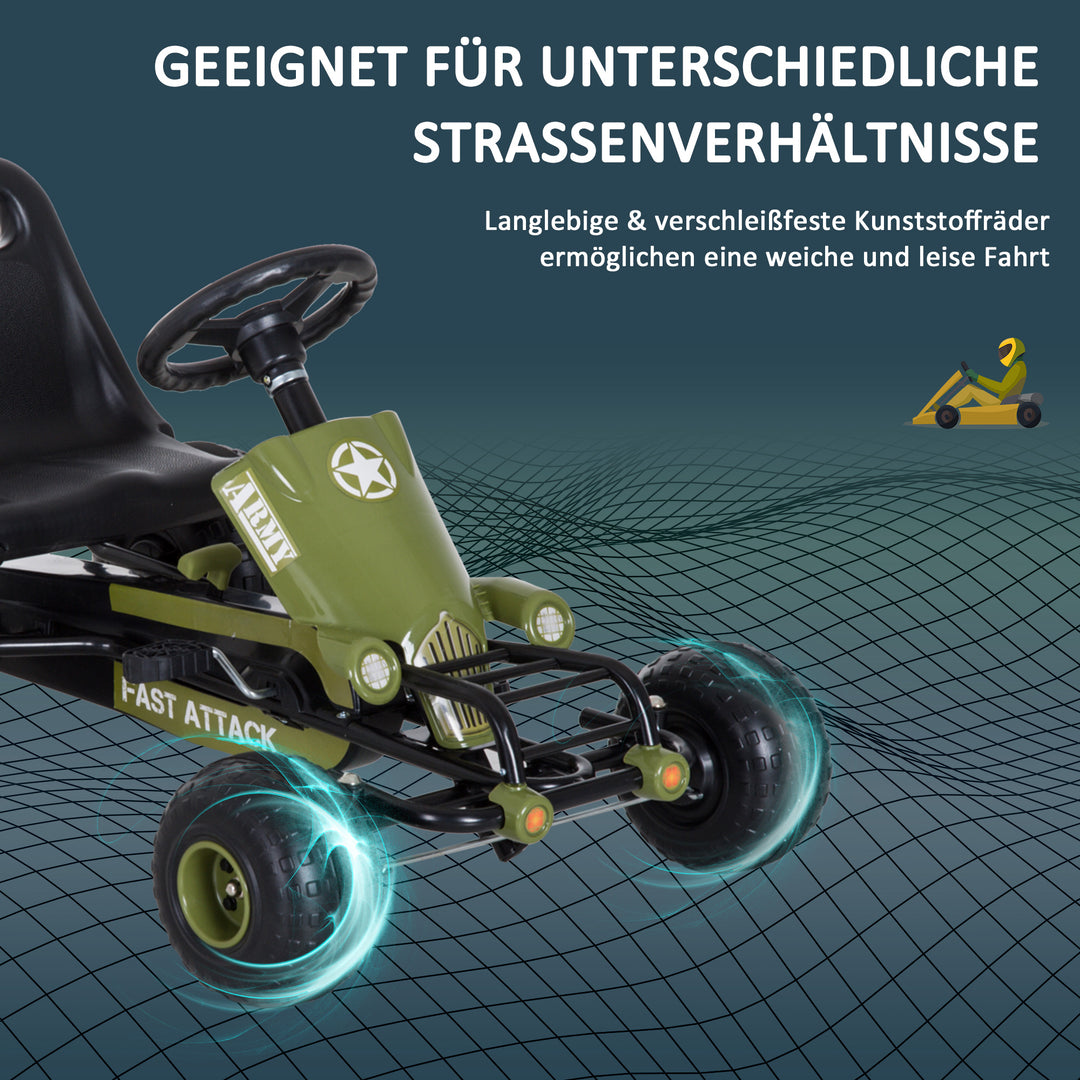 Gokart pedalbil med håndbremse, frem- og bakgear, børnekøretøj kettcar pedalbil med justerbart sæde til børn 3-6 år, 99 x 65 x 56 cm grøn