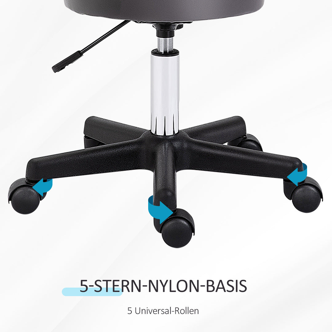 Salonskammel, højdejusterbar, ergonomisk, 360° drejelig, 5 hjul, syntetisk betræk, grå