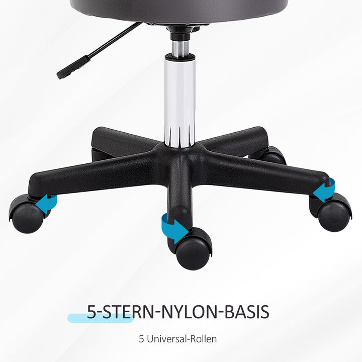 Salonskammel, højdejusterbar, ergonomisk, 360° drejelig, 5 hjul, syntetisk betræk, grå