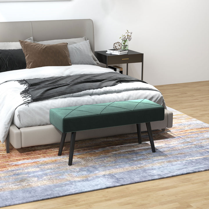 Bænk polstret bænk sengebænk, fløjlslook, 100 x 36 x 45 cm, grøn