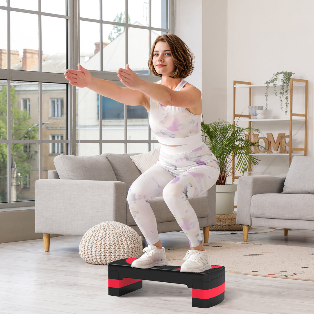 Aerobic stepper, højdejusterbar, til indendørs og udendørs brug, belastningskapacitet op til 150 kg, 80 x 31 x 10-20 cm, rød