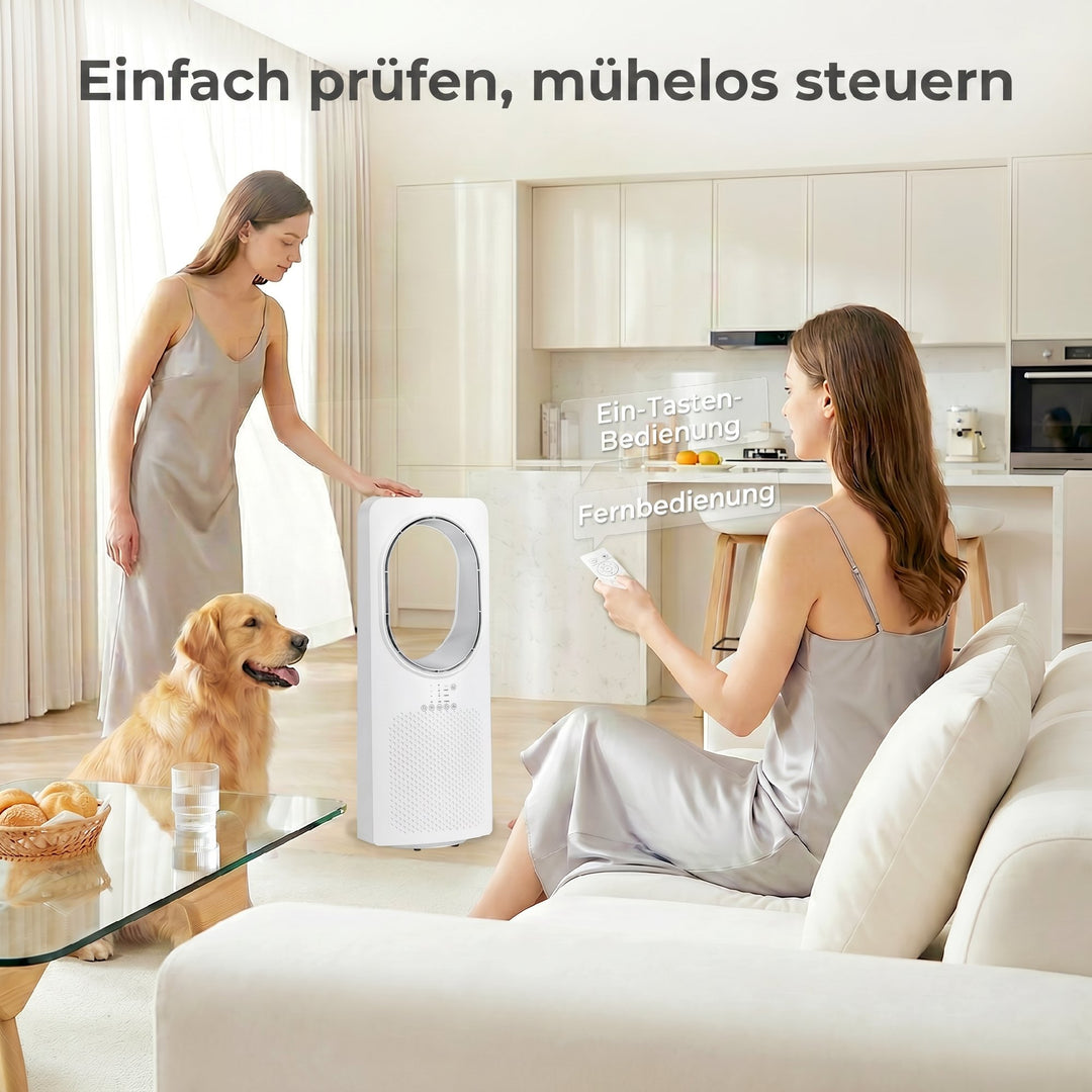Bladløs tårnventilator til soveværelser, 36 dB standerventilator med 45° oscillation, 3 hastigheder, 3 tilstande, 15-timers timer, hvid