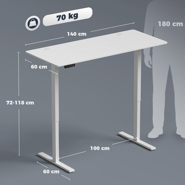 Elektrisk skrivebord med højdejustering, 140 x 60 cm, hvid