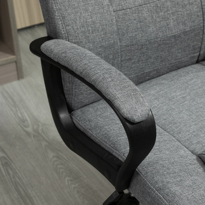 Kontorstol, computerstol med vippefunktion, nakkestøtte, ergonomisk skrivebordsstol, drejelig, højdejusterbar, grå linnedbetræk, 62 x 76 x 110-119 cm