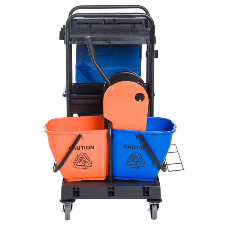 Rengøringsvogn moppevognssystemvogn med 4 letløbende hjul sort+blå+orange 111 × 63,3 × 103 cm