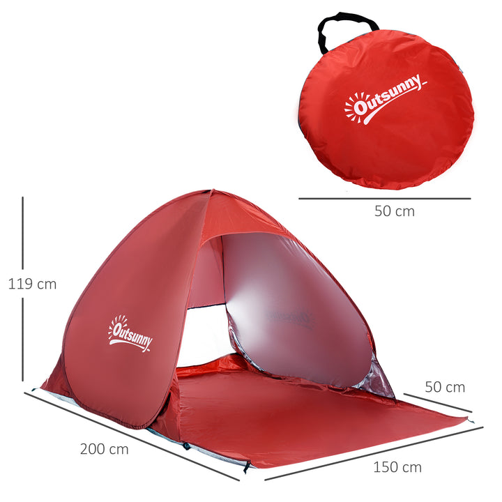 Pop-up telt, strandtelt, campingtelt, polyester, 200 x 150 x 119 cm, rød