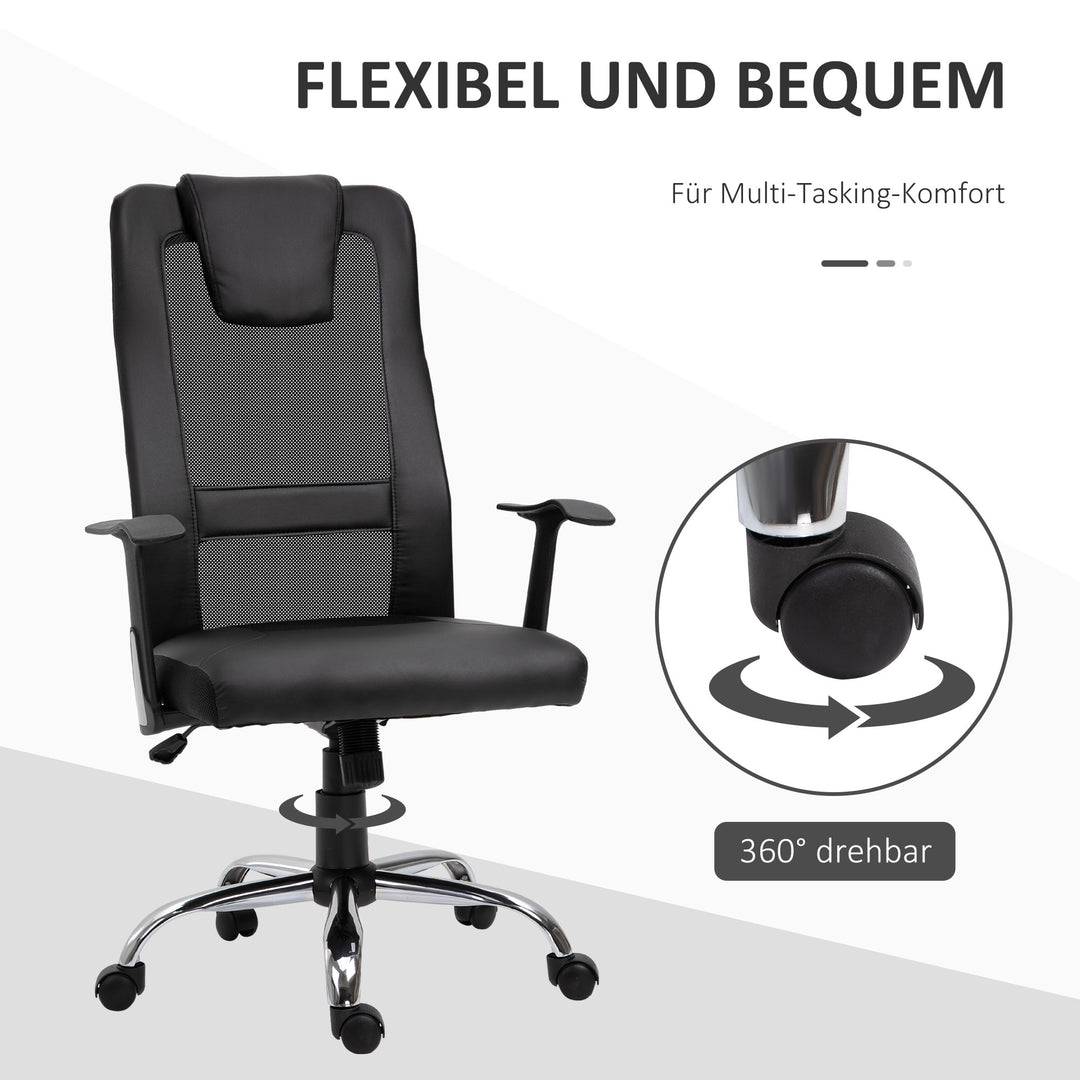 Kontorstol drejestol højdejusterbar lederstol skrivebordsstol ergonomisk pu sort 66 x 73 x 108-118 cm