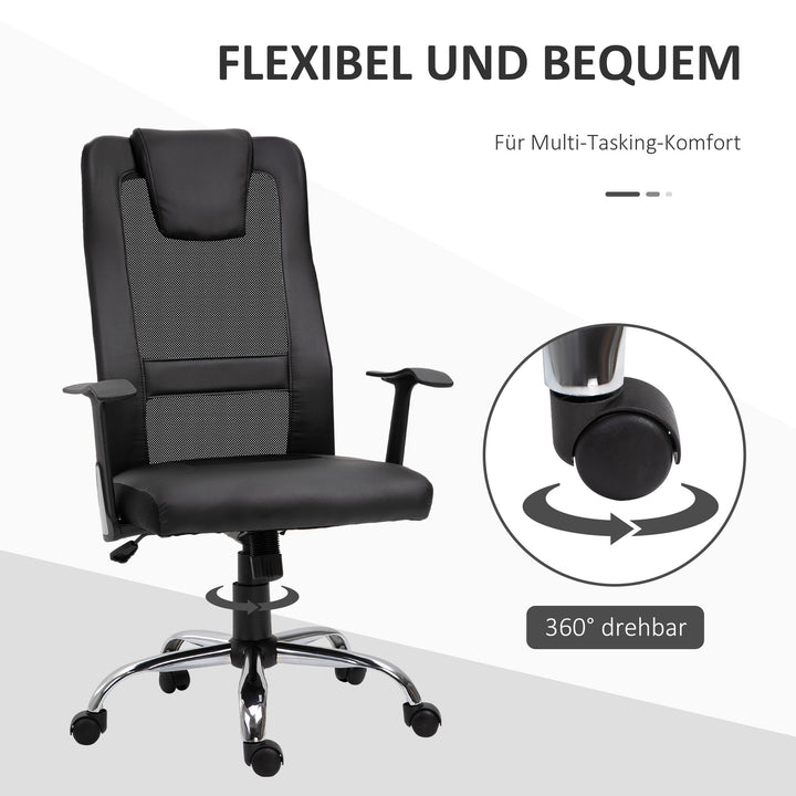 Kontorstol drejestol højdejusterbar lederstol skrivebordsstol ergonomisk pu sort 66 x 73 x 108-118 cm