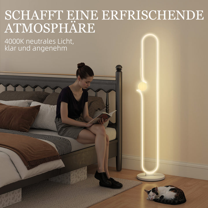Led-gulvlampe, nodedesign, glasskærm, metal, plastik, hvid