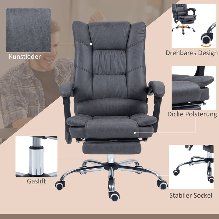 Massagestol kontorstol med massagefunktion, inklusive fodstøtte, højdejusterbar, 64 cm x 70 cm x 118 cm, sort