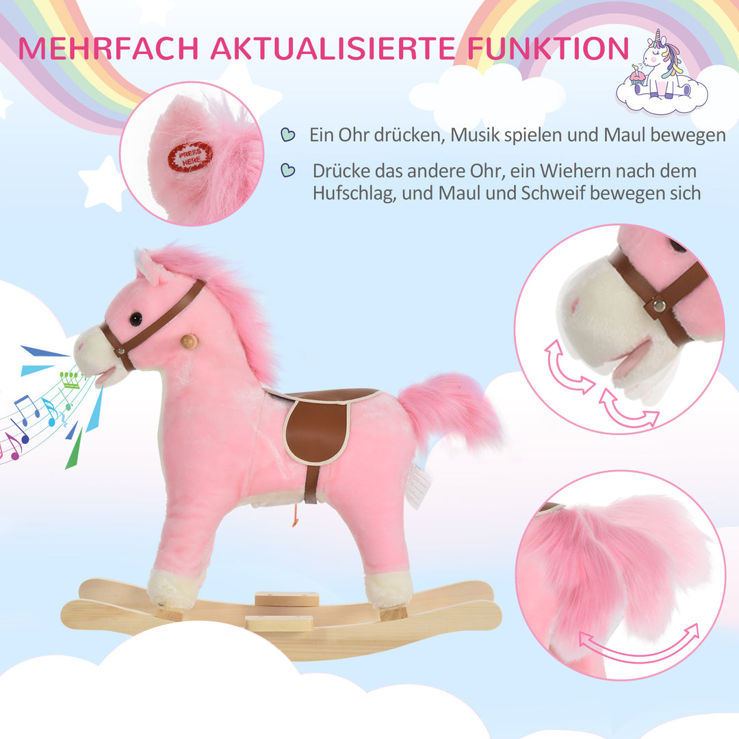Børnegyngehest babygyngehest med dyrelyde legetøjshåndtag til 36-72 måneder plys pink 65 x 32,5 x 61 cm