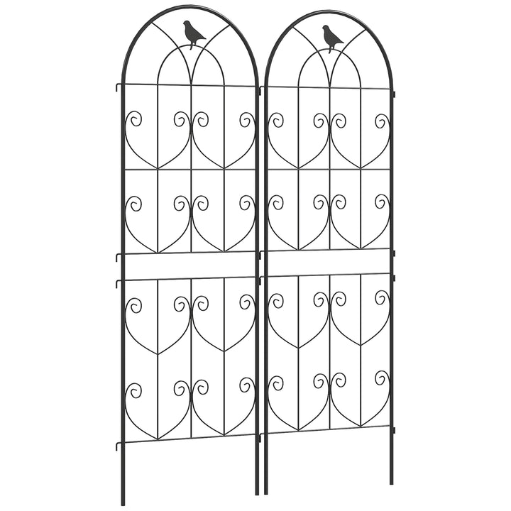 Espalier til klatreplanter med fugle, 2-pak, haveespalier til grøntsager, slyngplanter, blomster, metal, 50 x 150 cm, sort