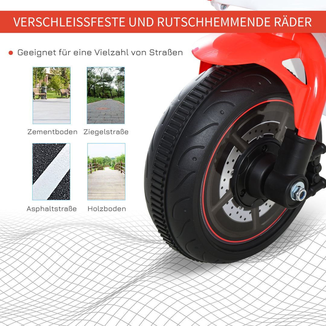Ride-on børnemotorcykel, 18-36 måneder, musik/lys, op til 20 kg, hvid/rød