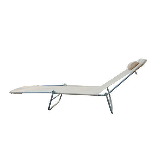 Sammenklappelig liggestol, havestol med nakkestøtte, justerbar 5-positions liggestol, campingstol, lasteevne op til 120 kg, egnet til have, balkon og pool, 4 farver (creme)
