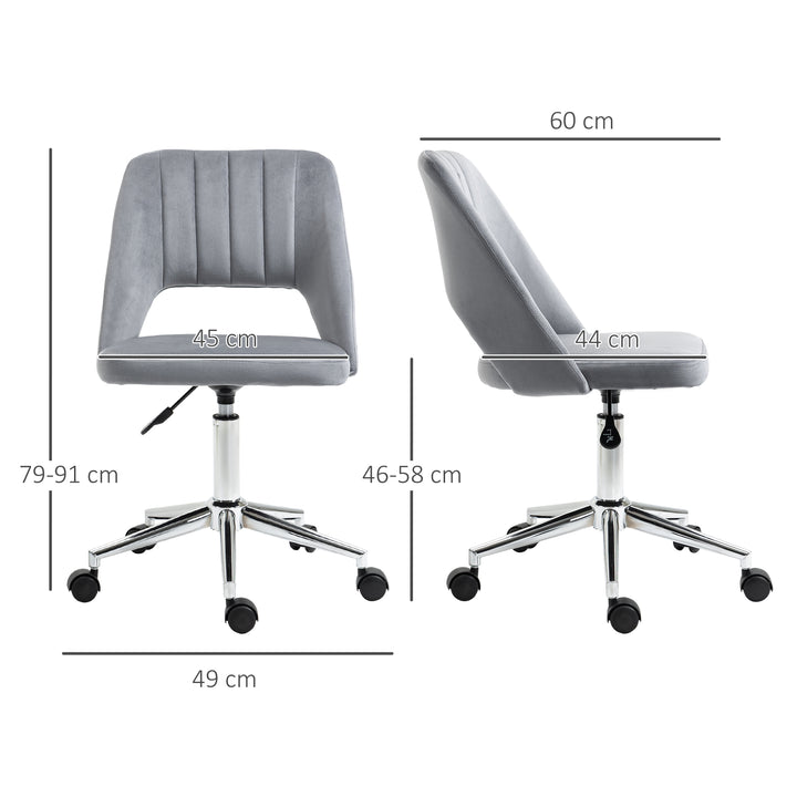 Højdejusterbar kontorstol med hjul, 360° drejelig, kammuslingeformet, skum, 49 x 60 x 79-91 cm, mørkegrå