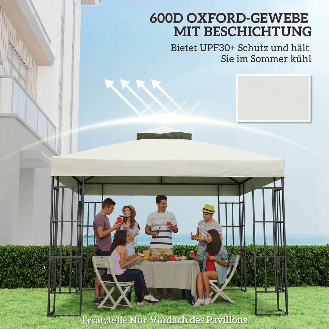 3 x 3 m udskiftningstag til pavillon, udskiftningspresenning til pavillon med drænhuller, UPF30+, solbeskyttelse, lysegrå