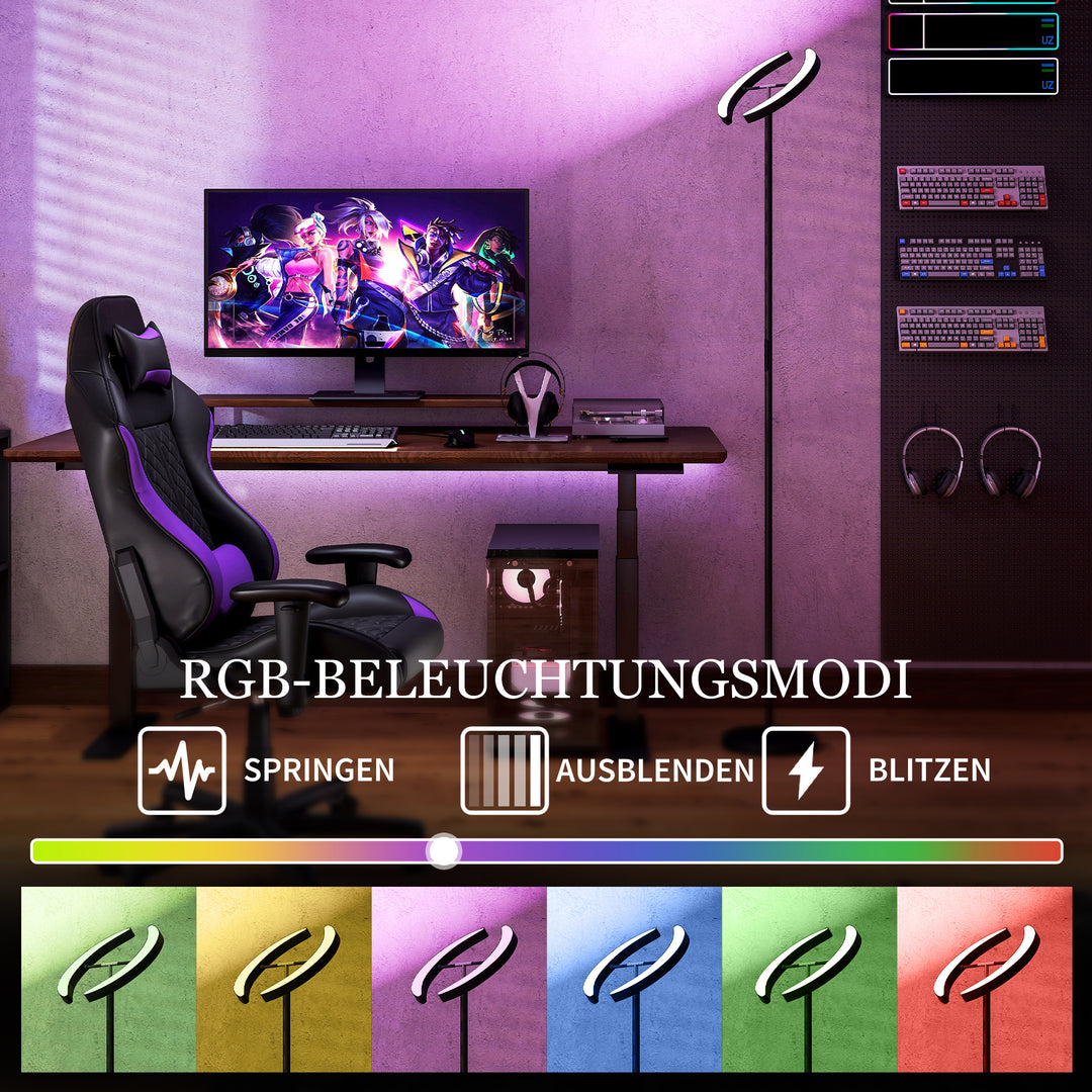 RGB-gulvlampe, dæmpbar lampe med flerfarvede lysmuligheder, drejelig, sort