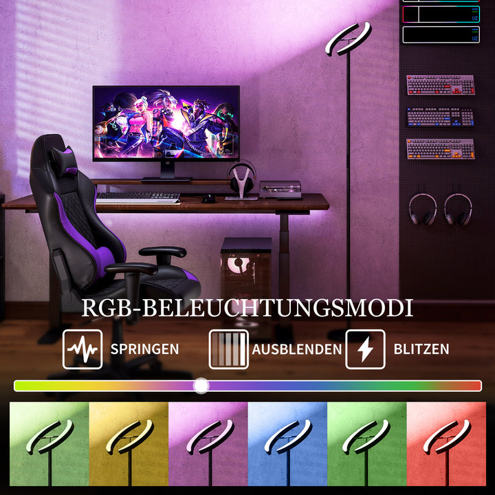 RGB-gulvlampe, dæmpbar lampe med flerfarvede lysmuligheder, drejelig, sort