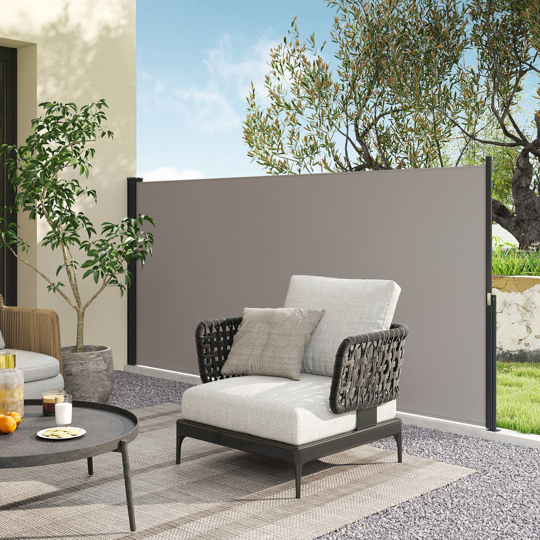 Sidemarkise, rullegardin, udtrækkelig, privatlivsskærm, aluminium/polyester, 3 x 1,4 m, lysegrå