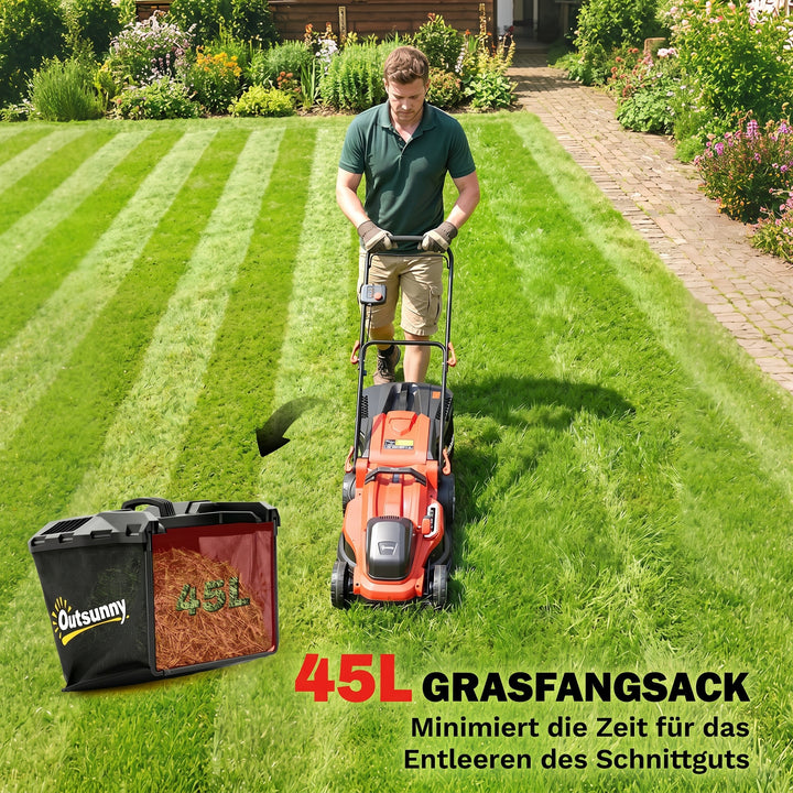 Elektrisk plæneklipper 800 W med 40 cm klippebredde, 45L græsopsamler, batteriindikator, overbelastningsbeskyttelse, 7 klippehøjder