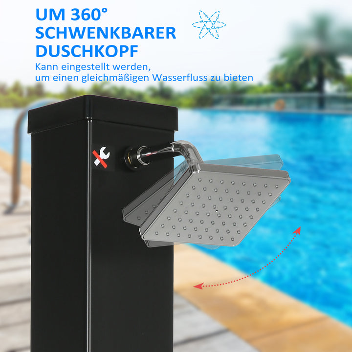 Solbruser, 360° roterende brusehoved, fodbruser, vandopvarmning op til 60°C, sort, 19 x 20 x 217 cm