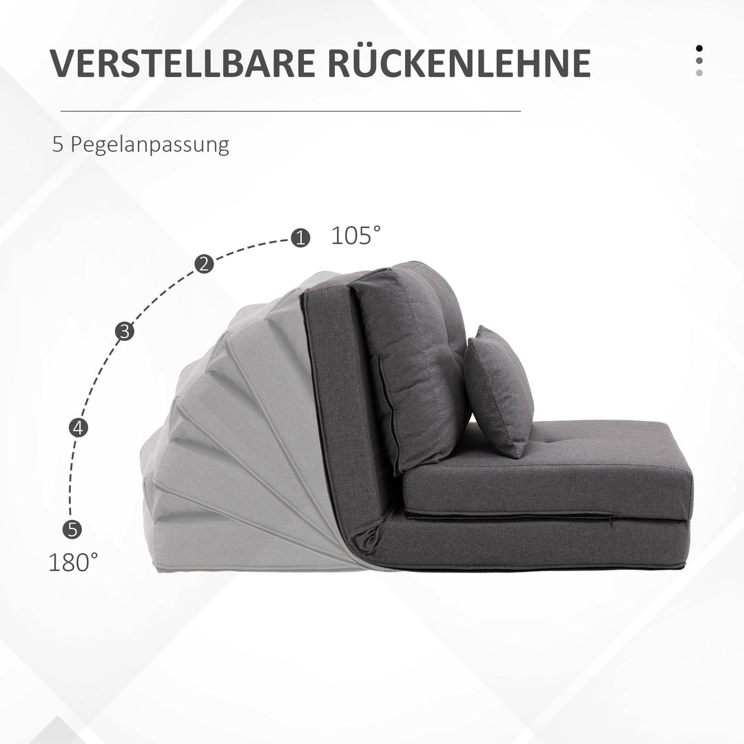 Gulvstol foldmadras liggeunderlag, 2-i-1 design, aftagelig pude, 60 x 80 x 56 cm, mørkegrå