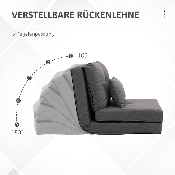 Gulvstol foldmadras liggeunderlag, 2-i-1 design, aftagelig pude, 60 x 80 x 56 cm, mørkegrå