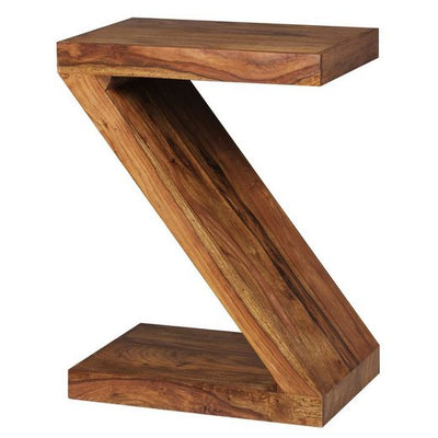 Designer formet Z-bord i massivt træ, japandi-look, håndlavet, H59cm højt, brun