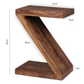 Designer formet Z-bord i massivt træ, japandi-look, håndlavet, H59cm højt, brun