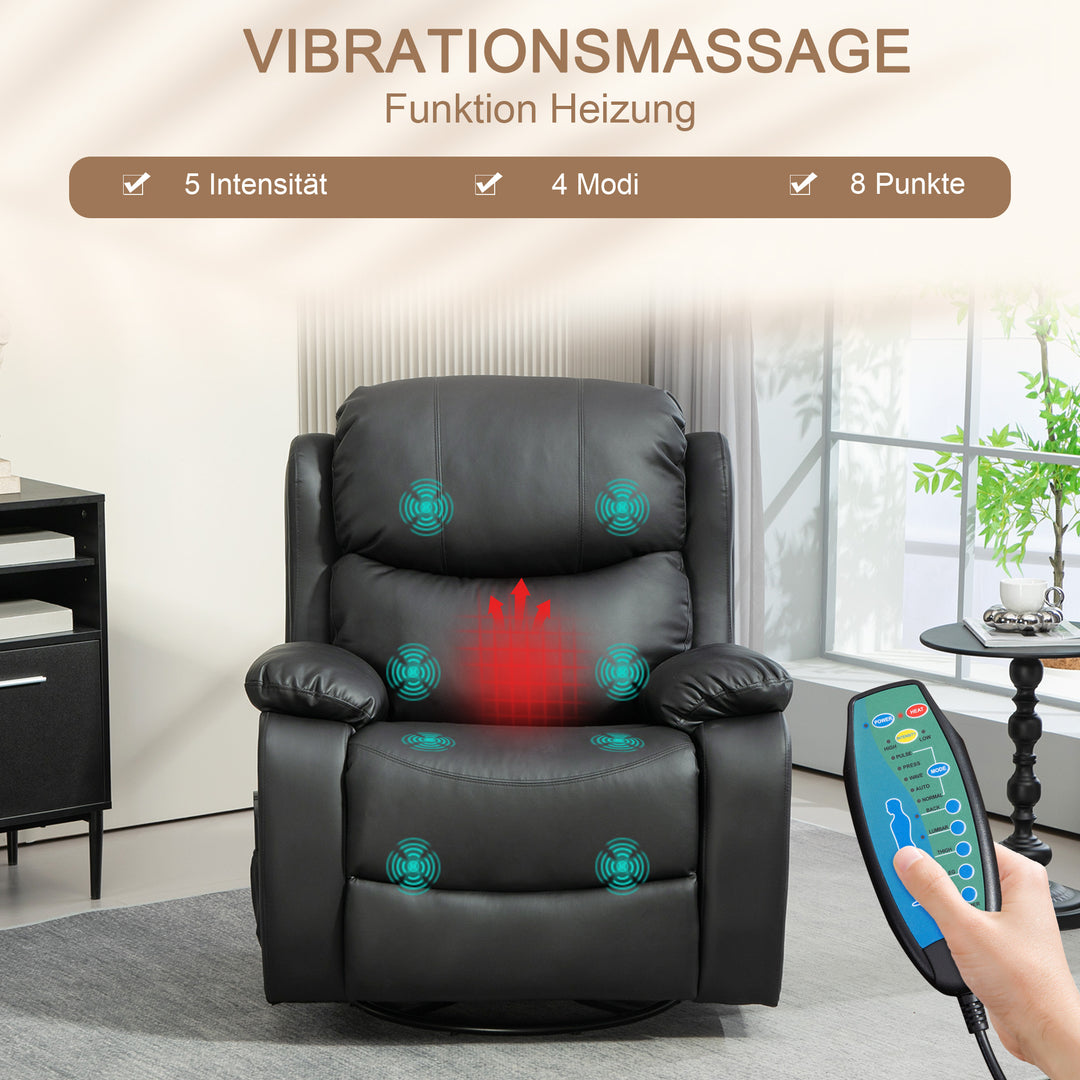 Massagestol, varme- og lænefunktion, kunstlæder, op til 150 kg, 97 x 92 x 104 cm, sort