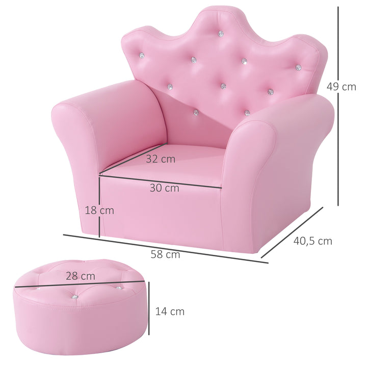 Legesofa til børn, børnesofa med fodskammel, børnesofa prinsesselegesofa børnesofa minisofa til hyggehjørne, børneværelse, legerum, soveværelse, lyserød