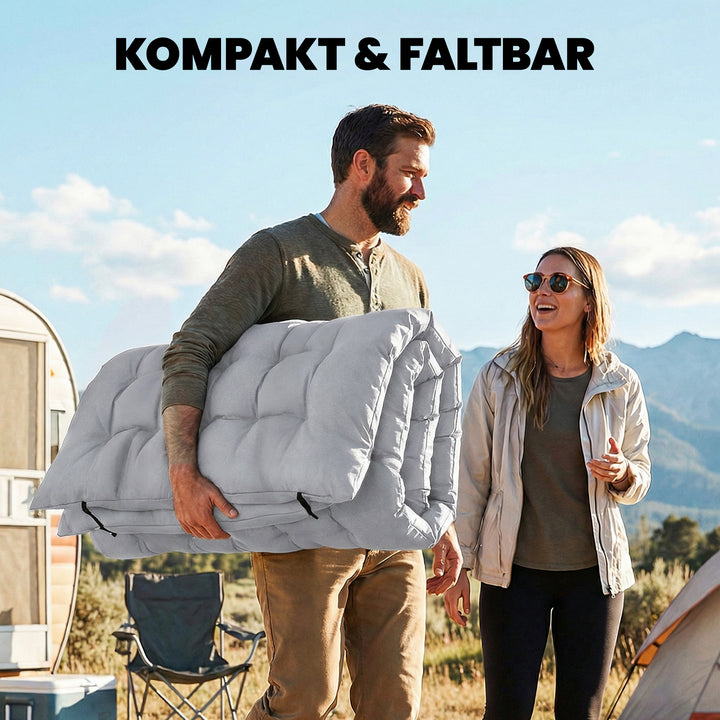 Campingmåtte, foldbar, 8 cm tyk campingmadras med skridsikkert betræk og stropper til camping, 200 x 80 cm, lysegrå