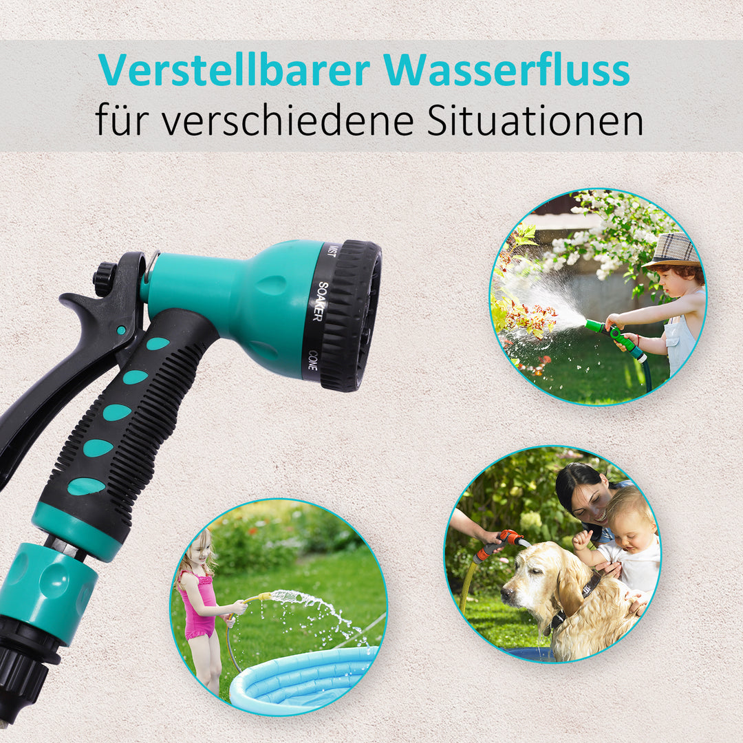 Vægmonteret slangeopruller, 180° drejelig med multibruser, frostbeskyttelse -5–45°c, plast, grøn + sort, 15 m